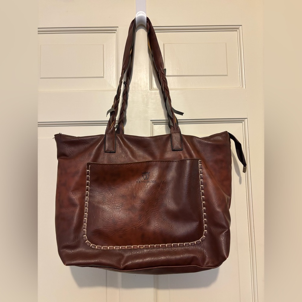 Brown purse tote bag shoulder business casual elegant western big party sport